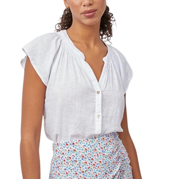 Rails Tops - RAILS Alena Lightweight Top in White Womens Button-Up Linen Blend Size Large